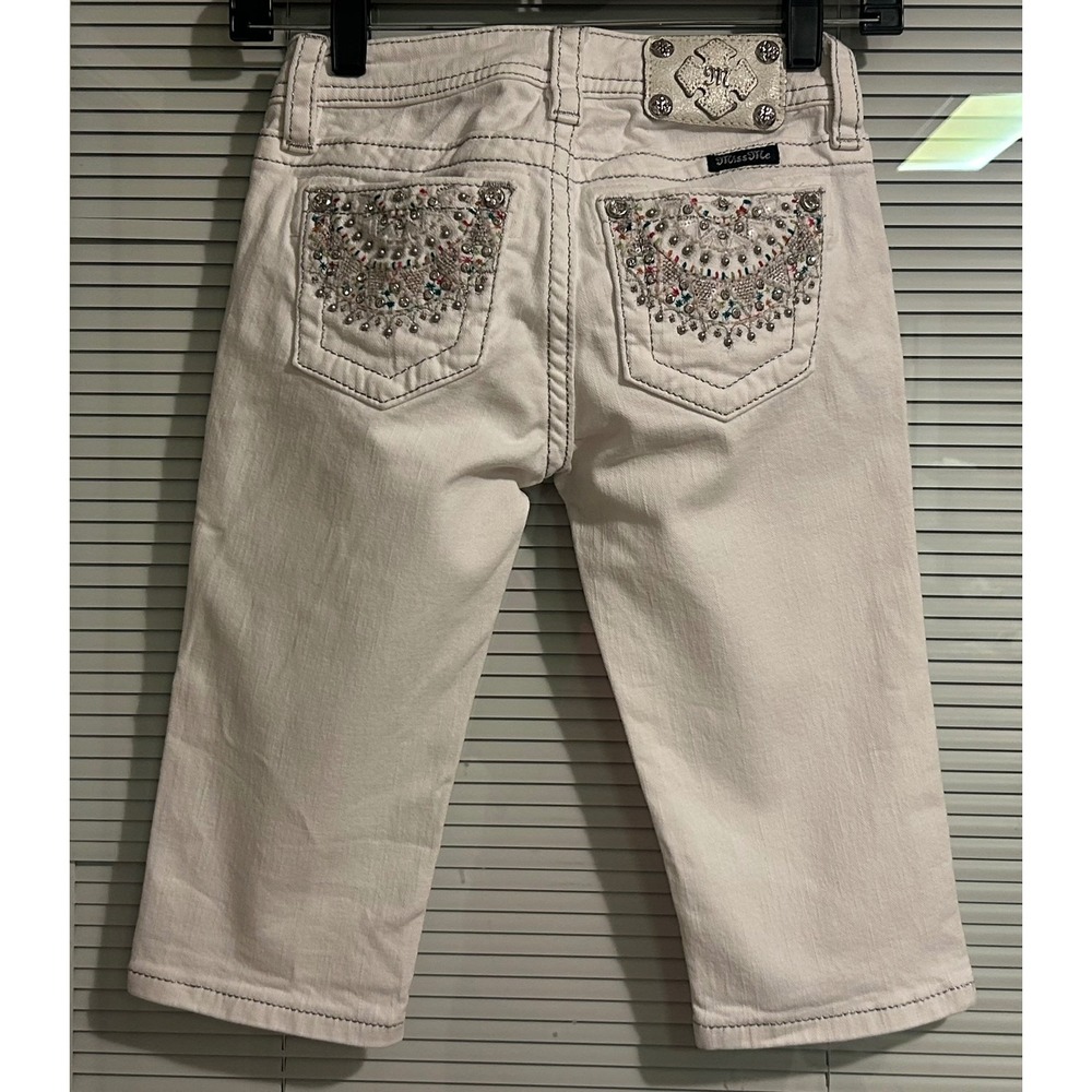 Miss Me Girls Capri Embellished White Denim‎ Jeans Size 10 Rhinestones Bling